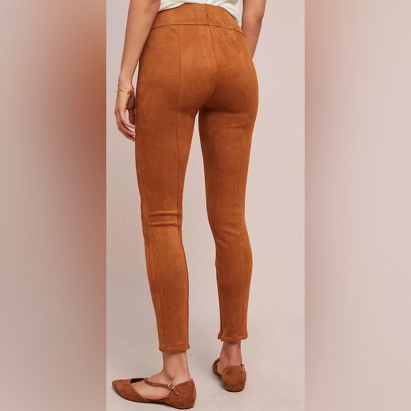 Anthropologie Brown Skinny Faux Suede Leggings zipper details size 30 petite - Picture 2 of 12